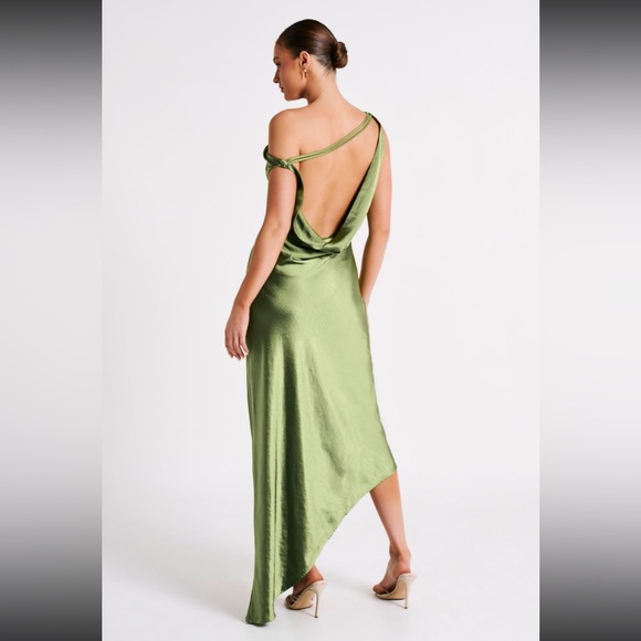 MESHKI -Slip Maxi Dress With Asymmetrical Hem -Emerald - Picture 2 of 5